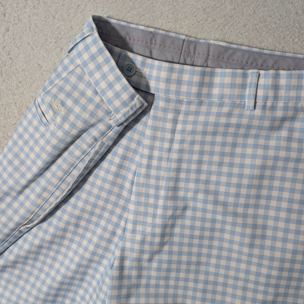 Peter Millar Wicking Shorts Mens 36/9 Blue Gingham‎ Performance Stretch MS14EB77